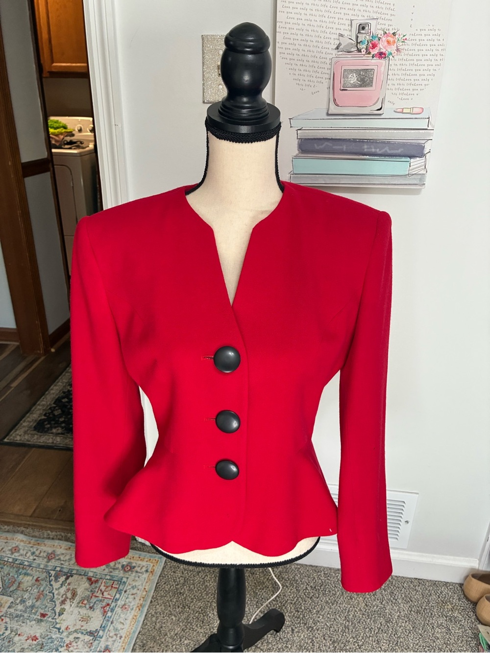 Vintage Christian Dior Red Tailored Peplum Jacket Blazer size 6 EUC